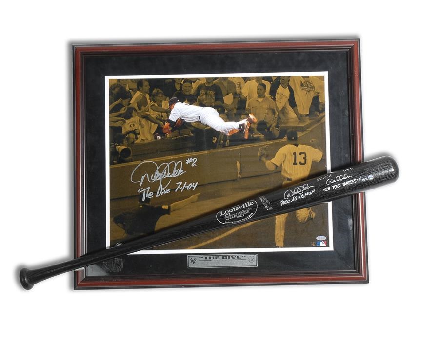 Baseball Autographs - Derek Jeter Signed and Inscribed Bat and Photo