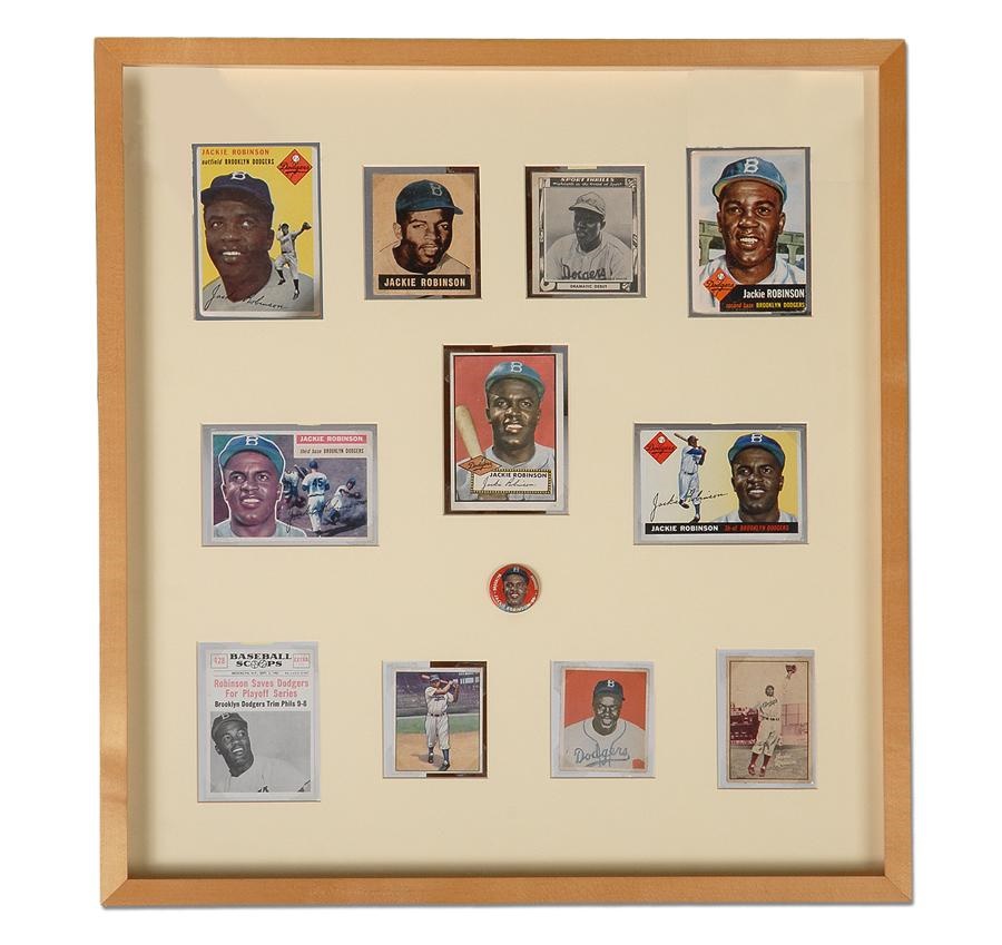 Framed Collection of 11 Jackie Robinson Cards