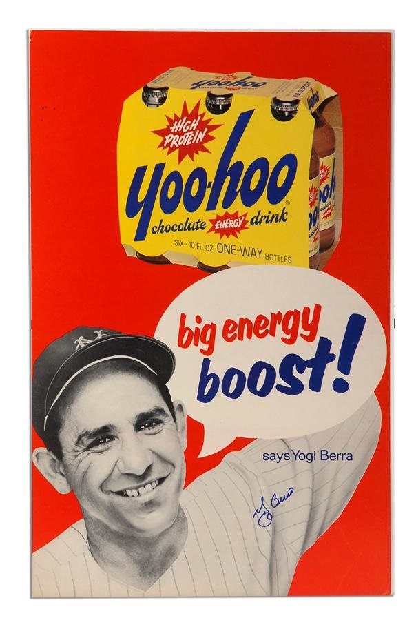 - 1960's Yogi Berra Yoo-hoo Signed Advertisement