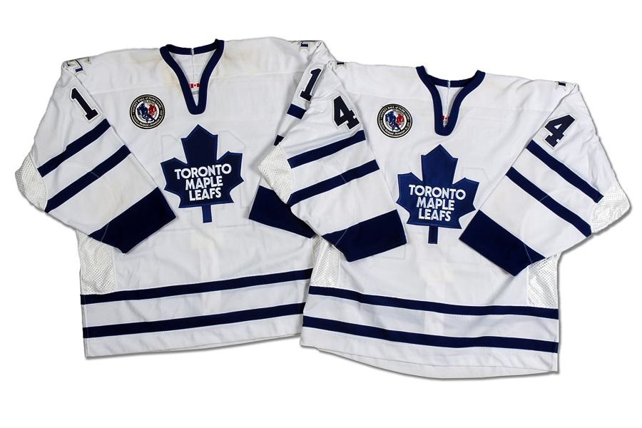 Game Used Hockey - November 10, 2001 Anders Eriksson & Nik Antropov Toronto Maple Leafs Hockey Hall of Fame Game Issued Jerseys (2)