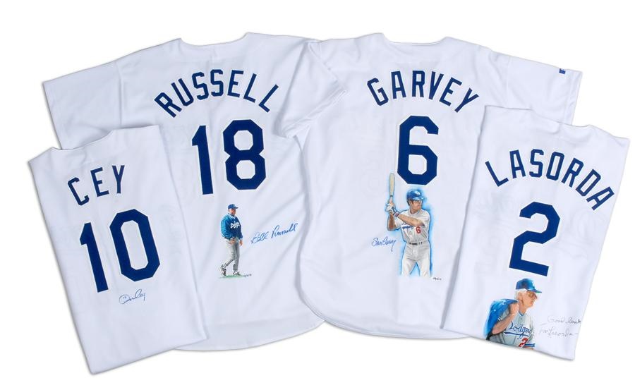 Baseball Autographs - 4 Los Angeles Dodgers Signed Jerseys - 3 are Hand-Painted