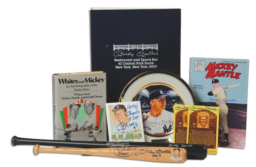 Baseball Autographs - Mickey Mantle Signed Collection Including Signed Painted Bat