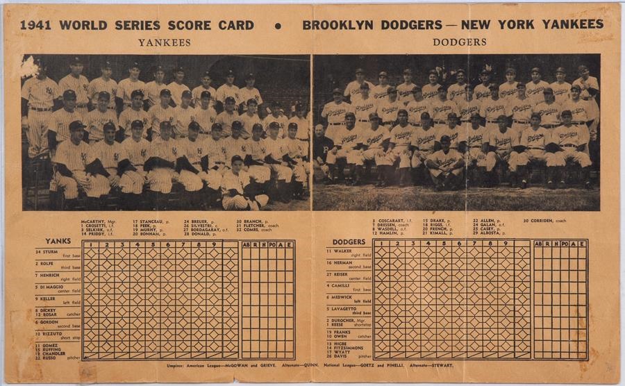 Ruth and Gehrig - Babe Ruth Signed Dodger Fans Complete Sports News 1941 World Series Score Card inside Brooklyn's Favorite Newspaper