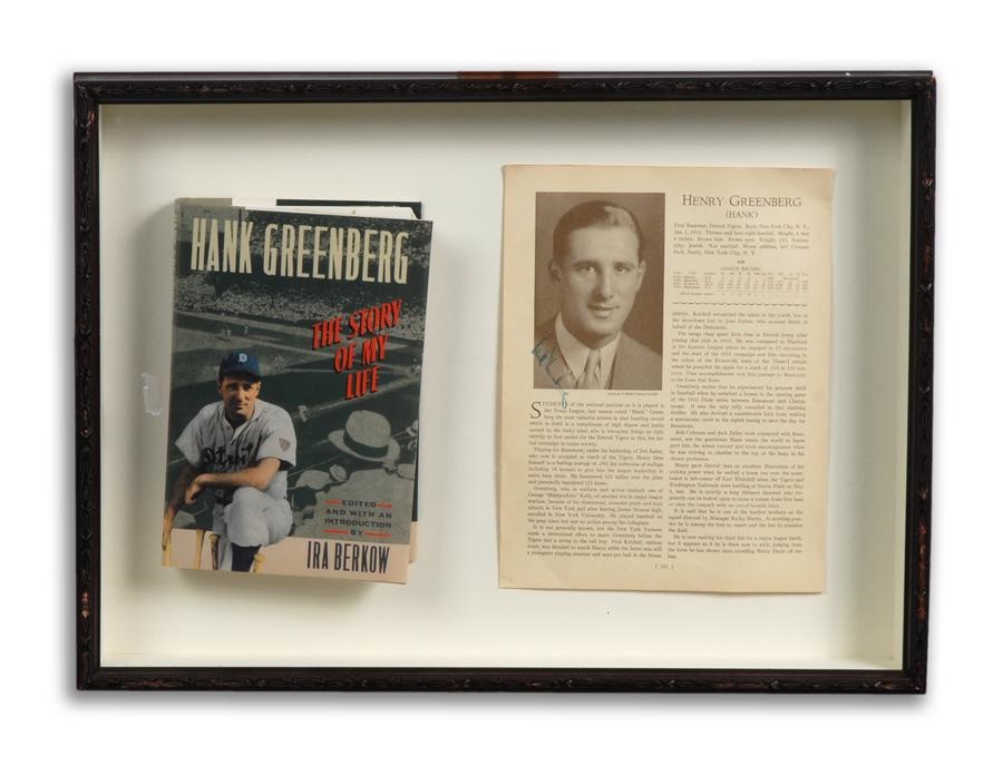 Baseball Autographs - Hank Greenberg Signed Page from "Who's Who in the Major Leagues" Framed with Book
