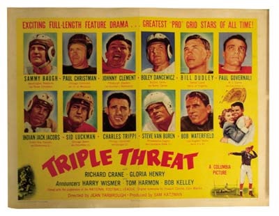 - 1948 Sammy Baugh & Sid Luckman Triple Threat Half-Sheet Film Poster
