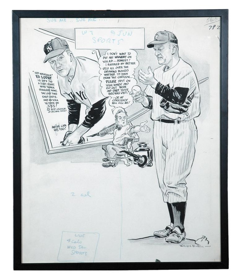 NY Yankees, Giants & Mets - Ed Lopat Original Artwork by Willard Mullin