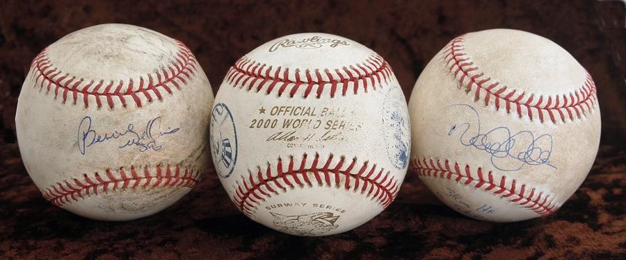 Baseball Autographs - 3 New York Yankees Game Used Baseballs - One Signed by Jeter