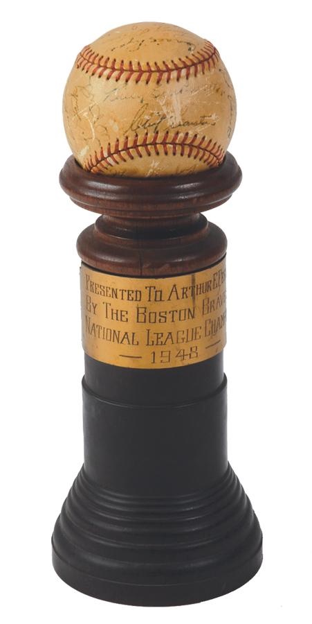 1948 Boston Braves Signed Baseball on Presentational Stand