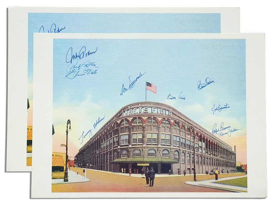 Baseball Autographs - New York Yankees and Brooklyn Dodgers Signed Prints (4)