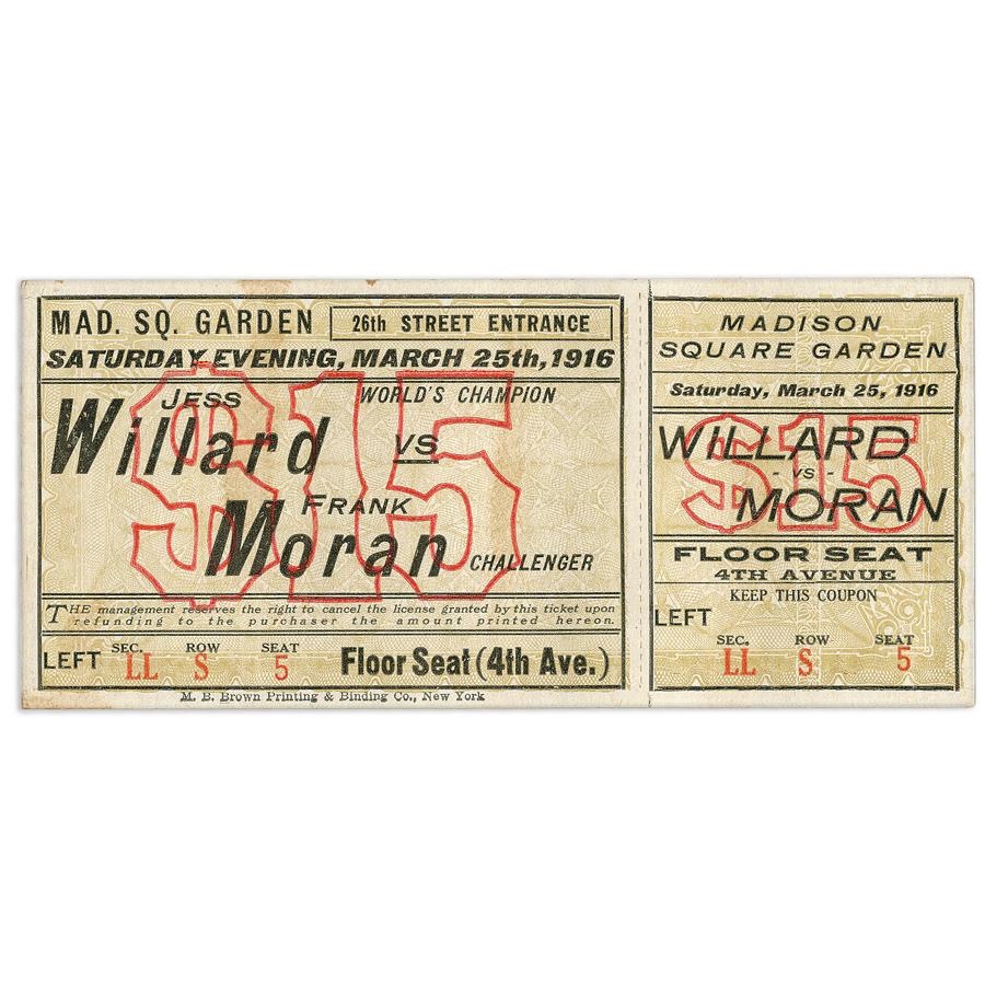 Muhammad Ali & Boxing - 1916 Jess Willard vs. Frank Moran Full Ticket