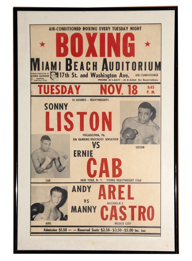 Muhammad Ali & Boxing - 1958 Sonny Liston vs. Ernie Cab On Site Fight Poster