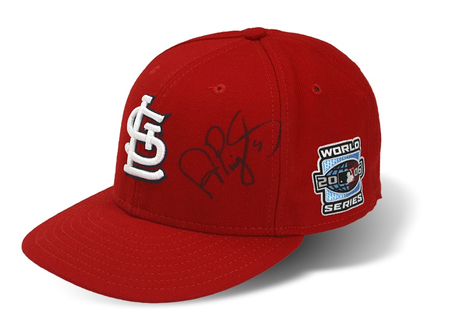 - 2006 Albert Pujols Game Worn and Signed World Series Hat