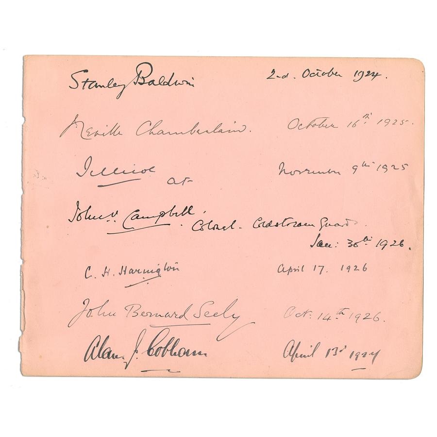 1925 Neville Chamberlain and Stanley Baldwin Signatures