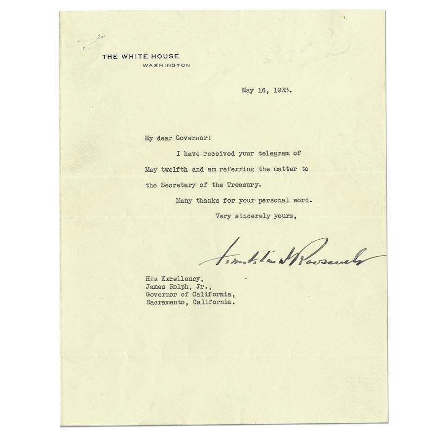 - 1933 Franklin Roosevelt Signed Letter