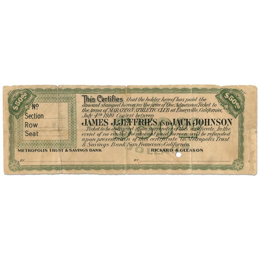 Very Rare 1910 Jack Johnson vs. James Jeffries Ticket