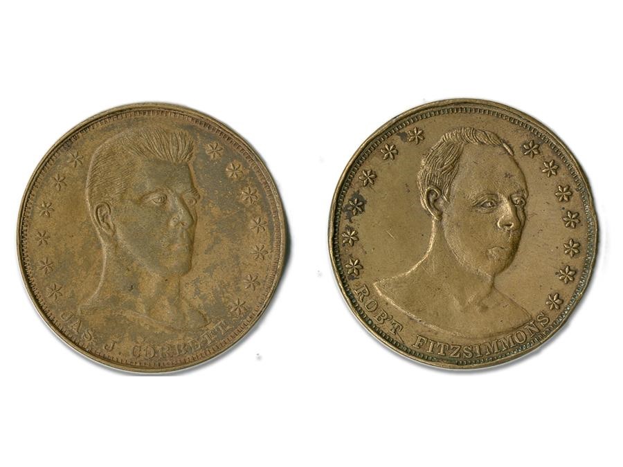 1897 Bob Fitzsimmons and James Corbett Souvenir Coins (2)
