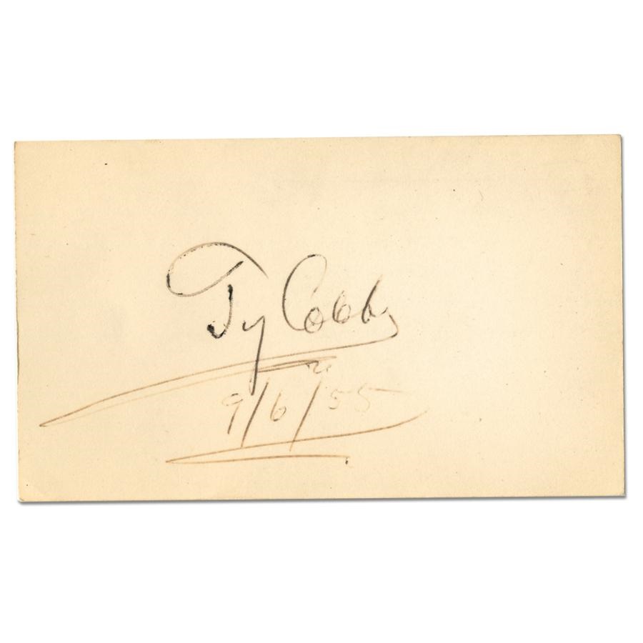 Baseball Autographs - Ty Cobb Signed Index Card