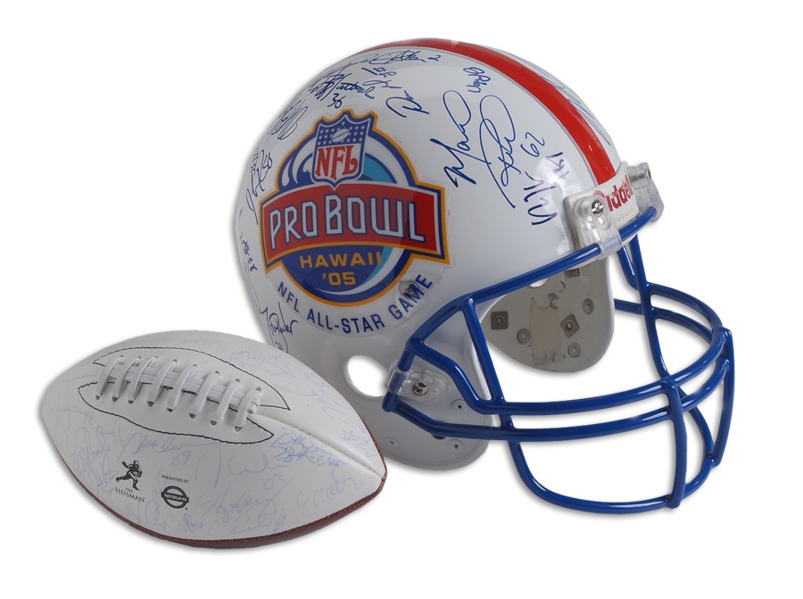2005 Pro Bowl Multi-Signed Helmet and Mini Heisman Football
