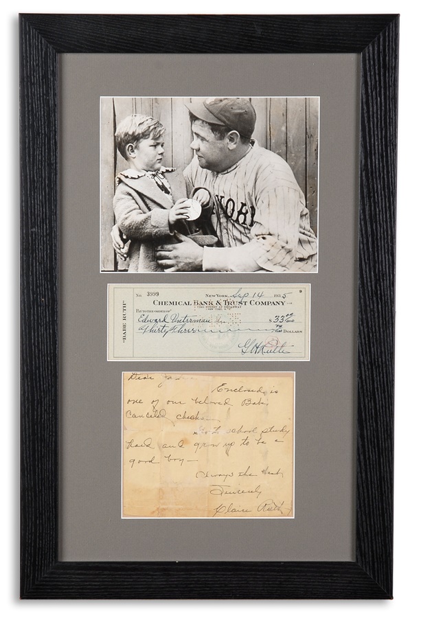 Baseball Autographs - Babe Ruth Check with Letter from His Wife