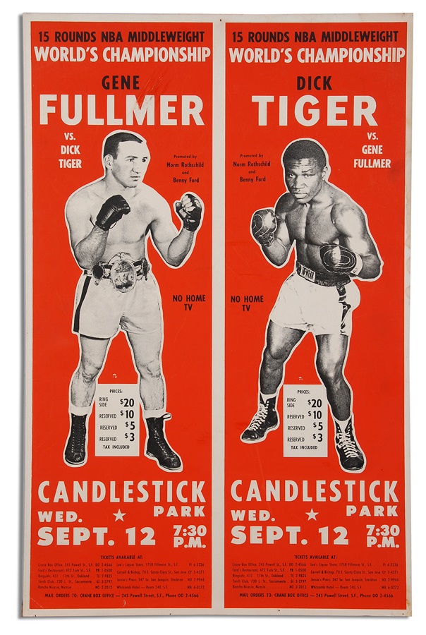 - 1962 Gene Fullmer vs. Dick Tiger On-Site Boxing Poster