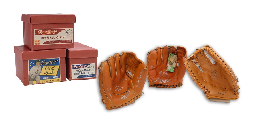 Baseball Equipment - Mickey Mantle Signed Glove In Original Box and Two Others in Original Boxes