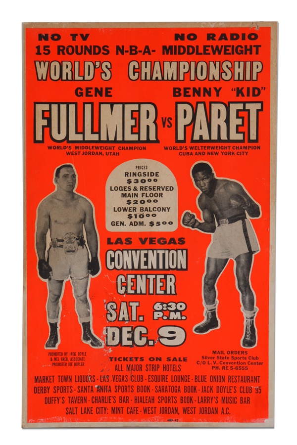 Muhammad Ali & Boxing - 1961 Gene Fullmer vs. Benny Paret On-Site Fight Poster