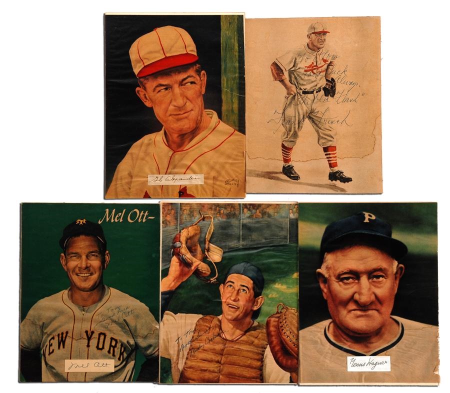 Baseball Autographs - Five Hall of Famer Signed Pictures including G.C. Alexander
