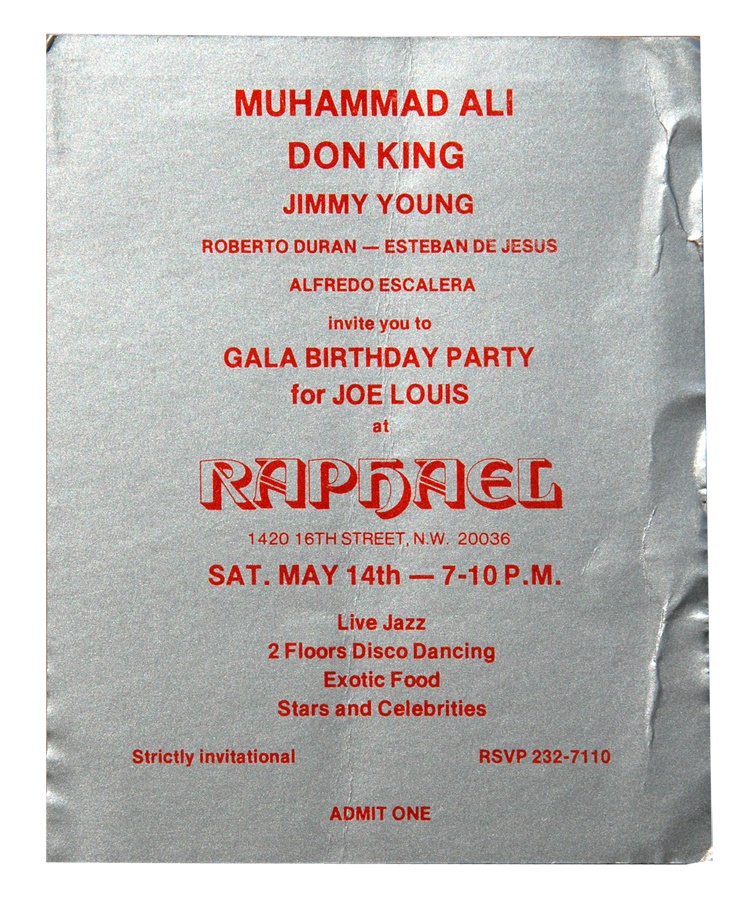 - 1977 Muhammad Ali Birthday Party for Joe Louis Invitation