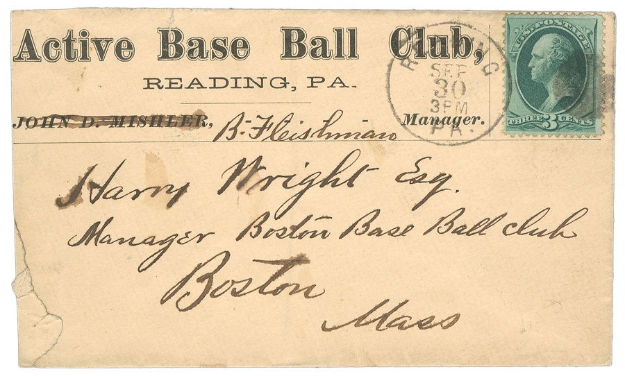 Baseball Autographs - Active Baseball Club Envelope with Harry Wright Handwriting