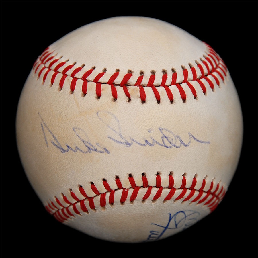 Baseball Autographs - Willie, Mickey and the Duke Signed Baseball