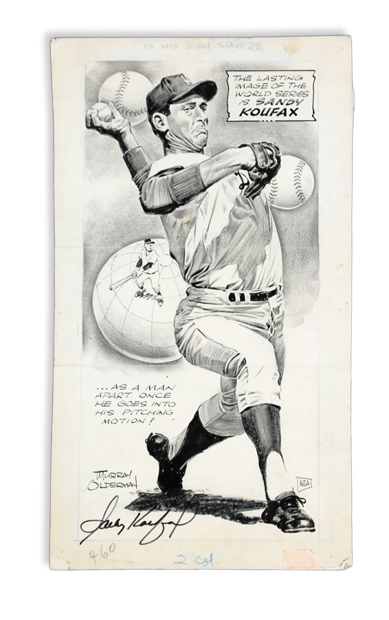 Sports Fine Art - Sandy Koufax Signed Original Artwork by Murray Olderman