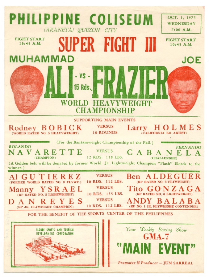 Muhammad Ali & Boxing - 1975 Ali vs. Frazier Thrilla in Manila Site Handbill