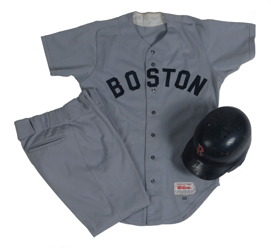 Baseball Equipment - Marty Barrett Uniform and Batting Helmet