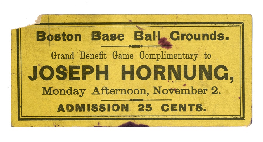 - 1892 Joe Hornung Boston Beaneaters Benefit Game Full Ticket