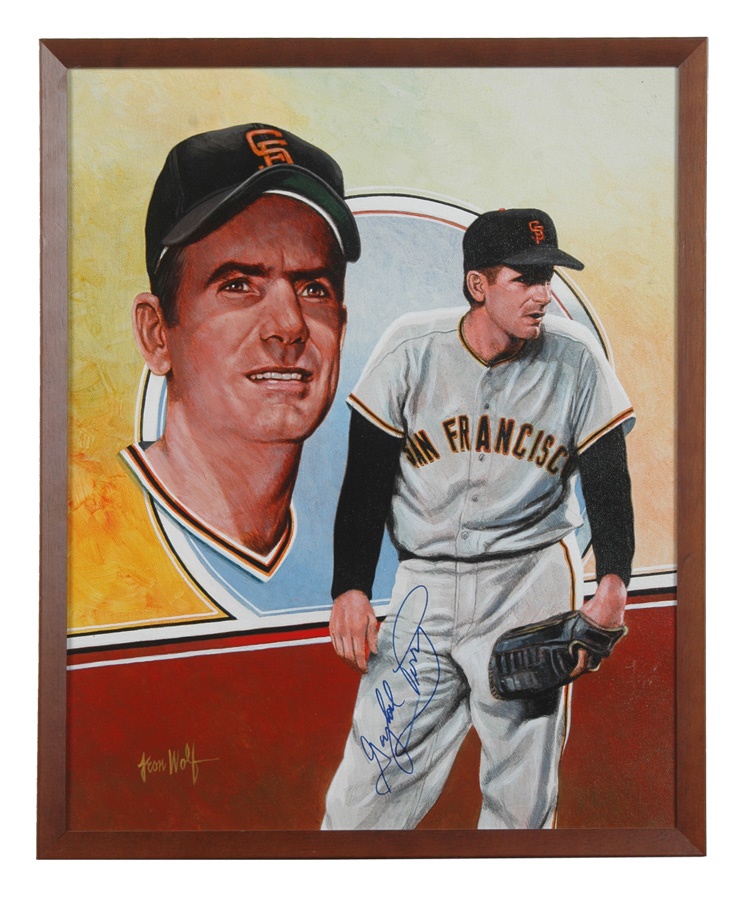 Sports Fine Art - Gaylord Perry Autographed Oil on Canvas by Leon Wolf