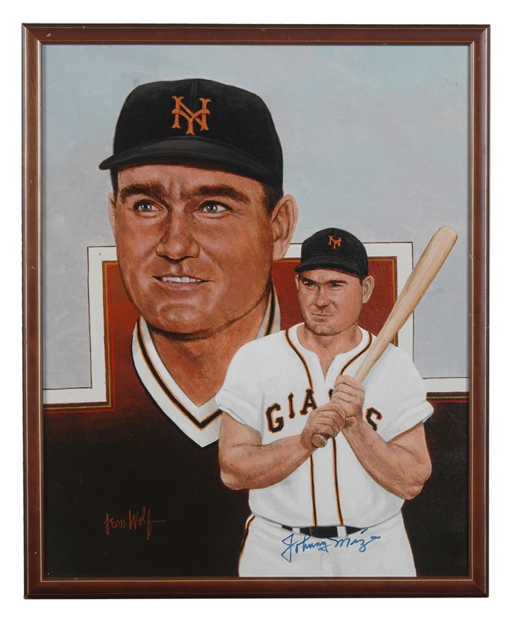 - Johnny Mize Autographed Oil on Canvas by Leon Wolf