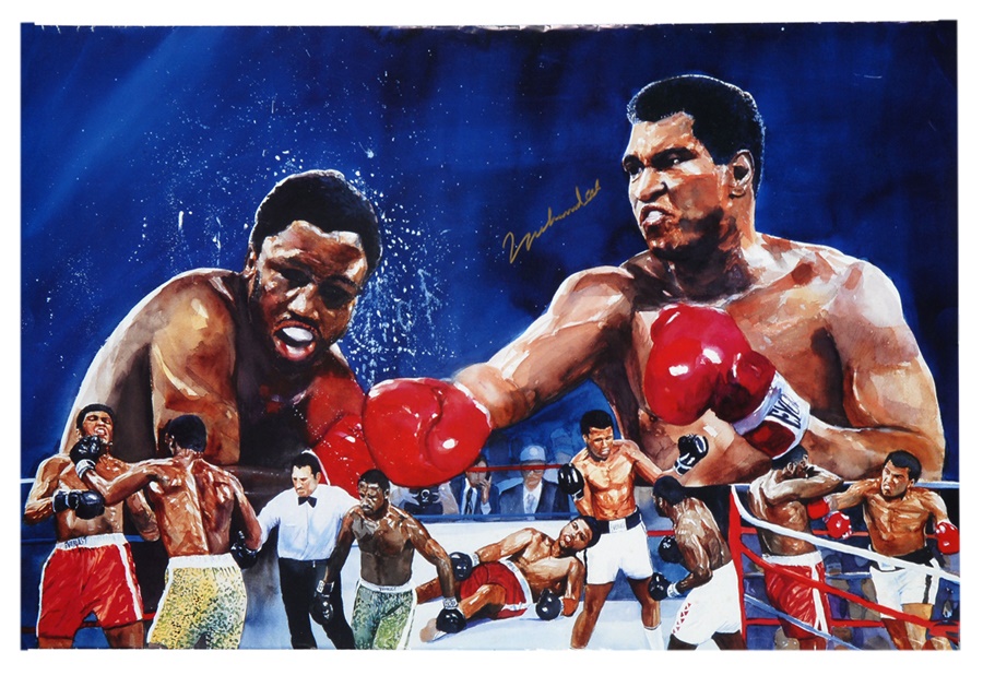 Muhammad Ali & Boxing - Muhammad Ali vs. Joe Frazier Original Painting & Signed Poster It Was Used To Make (2)