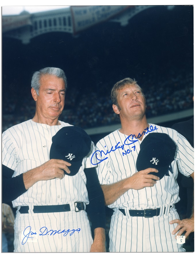Baseball Autographs - Mickey Mantle and Joe DiMaggio Signed Oversized Photo