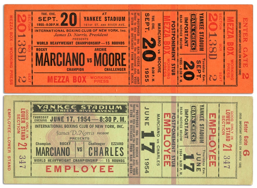Two Important Rocky Marciano Fights Unused Tickets (2)