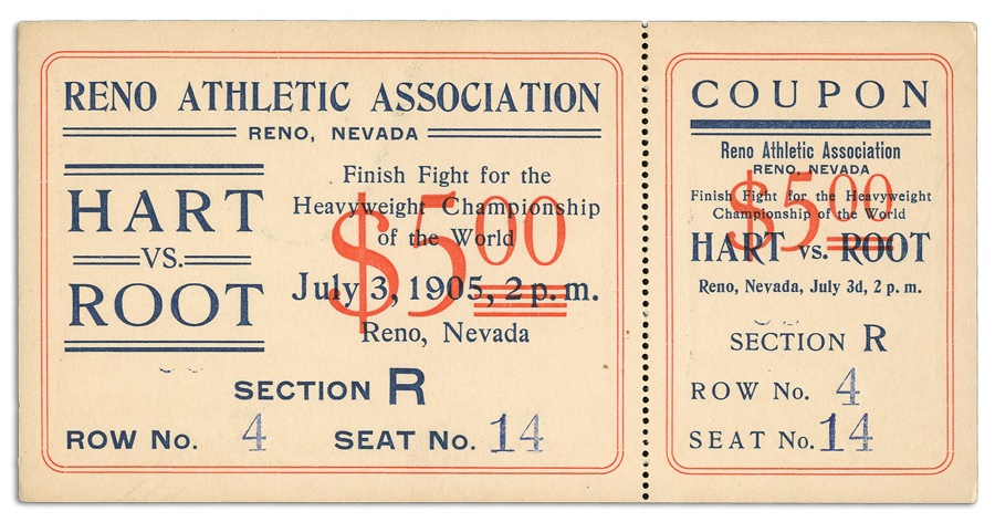The Harlem Collection - 1905 Marvin Hart vs. Jack Root Unused Ticket