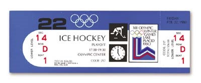 - 1980 Olympic Team USA "Miracle On Ice" Game Full Ticket