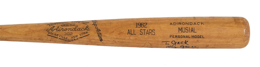 Baseball Equipment - Stan Musial Game Used 1962 All Star Signed "Gamer" Bat