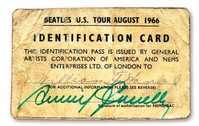 - August 1966 U.S. Tour Identification Pass