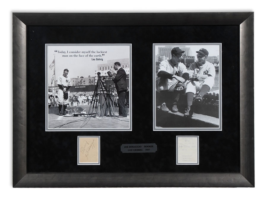 Baseball Autographs - Lou Gehrig and Joe DiMaggio Signed Display