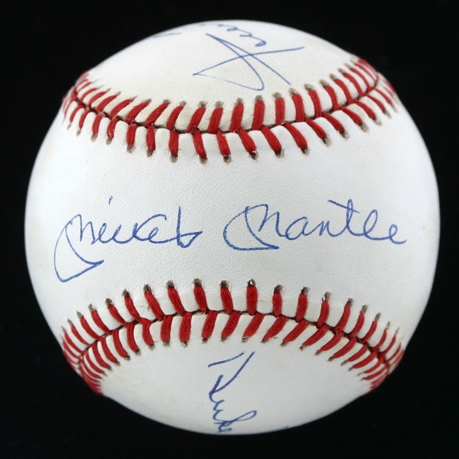 Baseball Autographs - Willie, Mickey and The Duke Signed Baseball