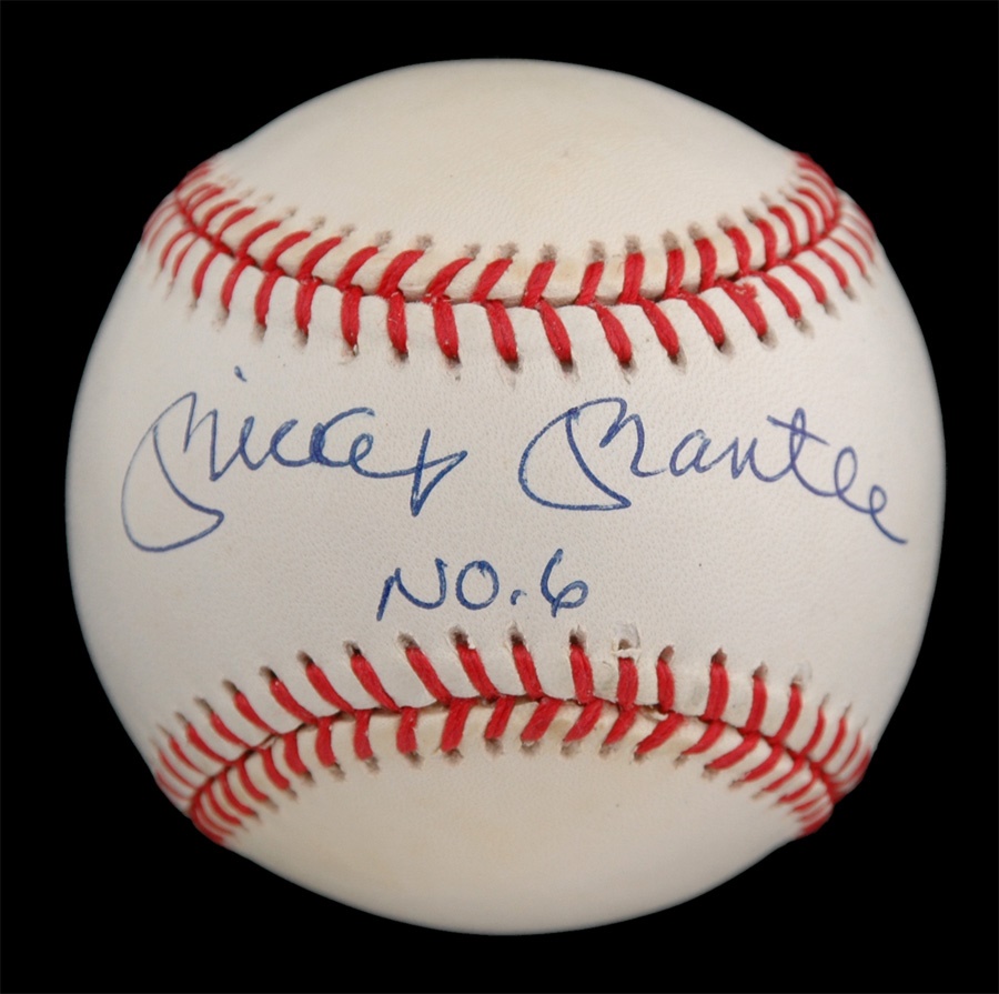 Baseball Autographs - Mickey Mantle No. 6 Single Signed Baseball