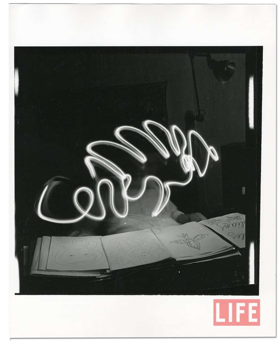 Henri Matisse Draws with Flashlight by Gjon Mili