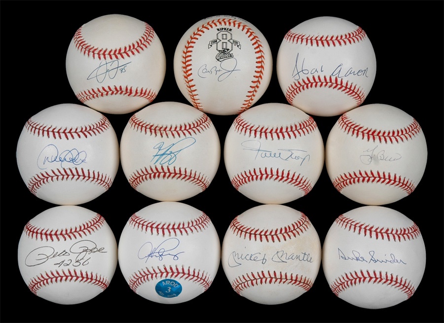 Baseball Autographs - Famous Hitters Signed Baseballs with Mickey Mantle and Derek Jeter (11)
