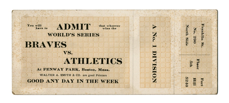 - 1914 “Miracle Braves” World Series Advertising Ticket