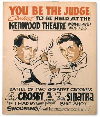 - 1942 Bing Crosby & Frank Sinatra Battle of the Crooners Poster Original Art